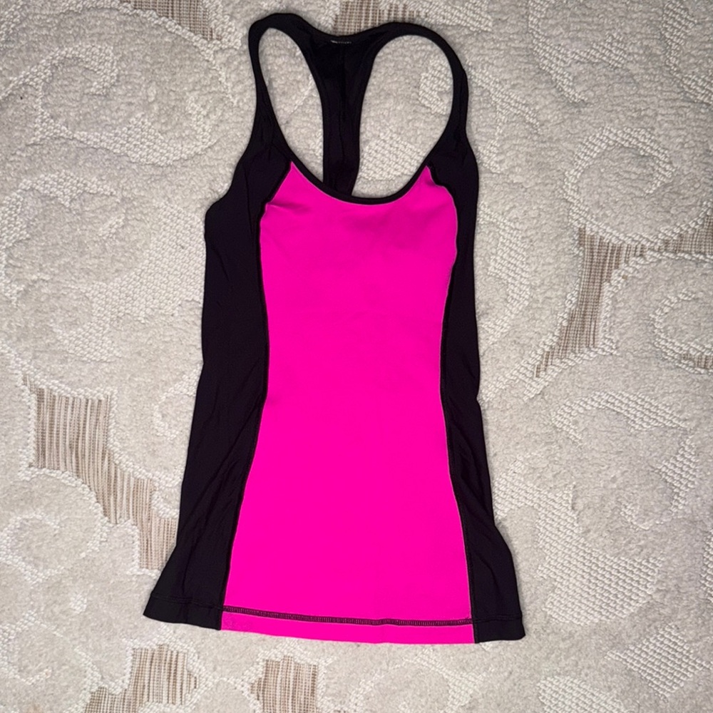 Bebe Pink and Black Fitted Sleeveless Tank Top